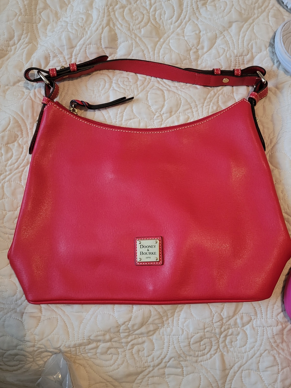 Dooney & Bourke Bright Pink Leather Shoulder Bag with Dark Trim